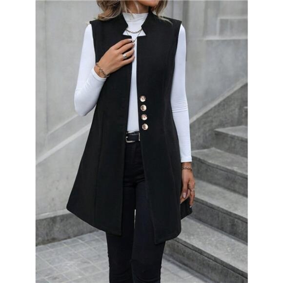 Button Up Sleeveless Longline Vest Coat - Picture 1 of 11